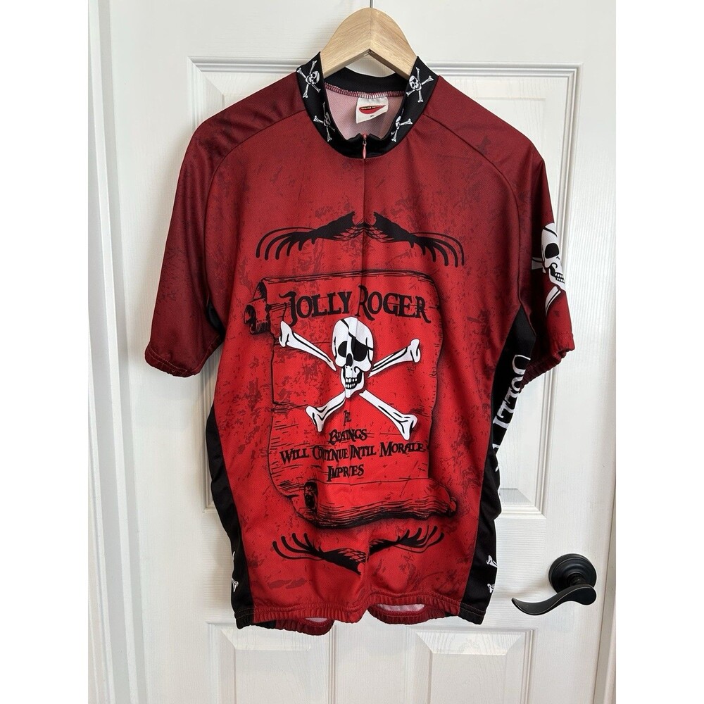 Jolly Roger Cycling Jersey Men's XL 3/4 Zip Short Sleeve Red by World Jerseys